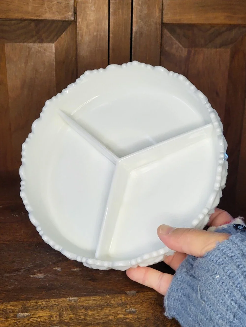 White Divided Milk Glass Serving Dish